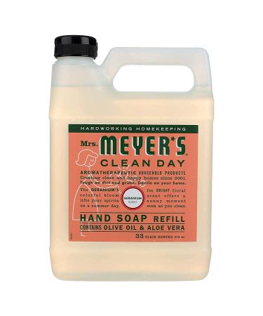 Mrs. Meyer's Hand Soap Refill  Made with Essential Oils  Biodegradable Formula  Geranium  33 Fl. Oz