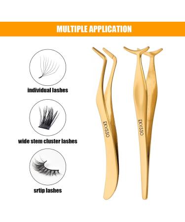 EKYSSO Eyelash Applicator Tools Set 2 PCS DIY Cluster Lash Tweezers Eyelash Clusters Tweezers for False Lashes Professional Curved Eyelashes Extension Tweezer for Individual Cluster Strip Lashes. - Buy Online on SooperMarket.com
