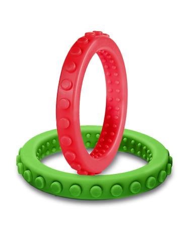 Baby tooth toy for chewing and biting from food-safe silicone safety for sensory needs perfect for autism/SPD/ADHD/oral motor skills (2 pieces) red/green