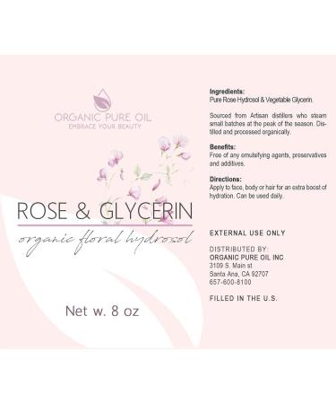 Rosewater Glycerin Mist Toner Spray - 100% Pure Rose Hydrosol and Glycerine, Moisturizing Cleanser for Face, Skin, Hair - 8 oz - Buy Online on SooperMarket.com