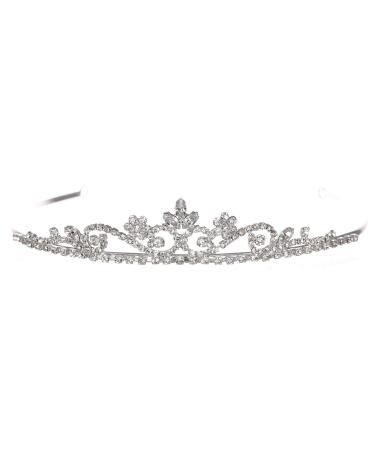 Princess Rhinestones Crystal Flower Bridal Wedding Prom Tiara Crown (Clear Crystals Silver Plated)