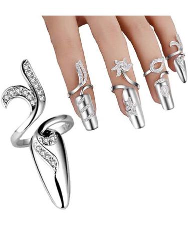 4 PCS Rhinestone Finger Tip Nail Rings - Adjustable Opening Nail Art Charms in Silver Women's Fashion - Buy Online on SooperMarket.com