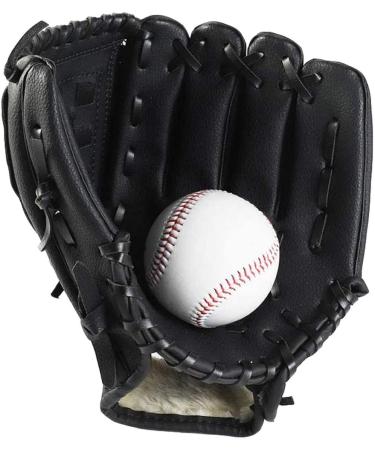 Wonninek Baseball gloves softball gloves with a ball PU leather adult baseball training competition glove thickener permanent softball gloves for children adults 11.5 inches black