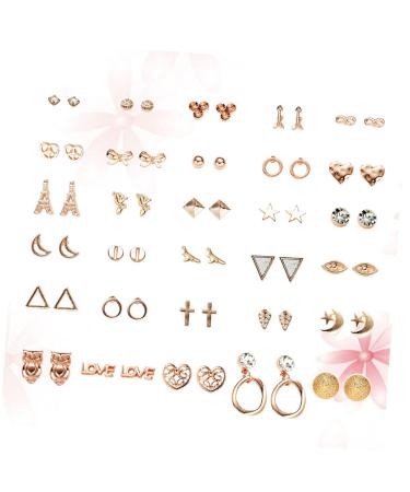Adorainbow 30 Pairs Ladies Suits Stud Post Earrings for Women Moon Earrings Gold Filled Earrings Womens Earrings Animal Moon Star Shape Earrings Geometric Ear Rings Miss Small and Fresh
