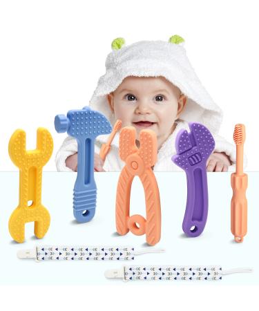 Baby Boy Toys - Baby Molar Teether Teething Toys 0-6 Months 6-12 - Soothe Babies Sore Gums Chew Toys - BPA Free Silicone - 7 Pack Hammer Set-7 Pack