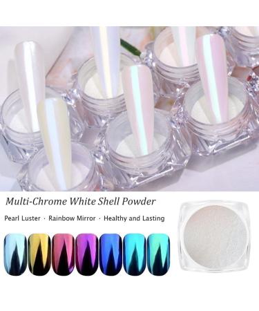 White Pearl Aurora Metallic Nail Powder - Iridescent Holographic Chrome Pigment for Glitter Manicure - 7 Colors Selection - Buy Online on SooperMarket.com