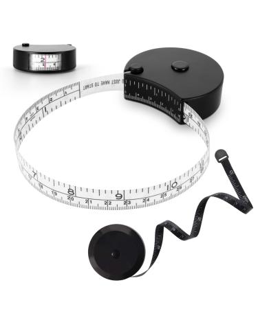 LYTOWN Upgraded Body Tape Measure for Weight Loss, Fitness, Bodybuilding, Muscle Gain. Lock Pin, Retractable Button, Soft Sewing Tape for Tailors, Measures Body Part Circumferences, 60Inch/150cm, 2Pcs Black+ black