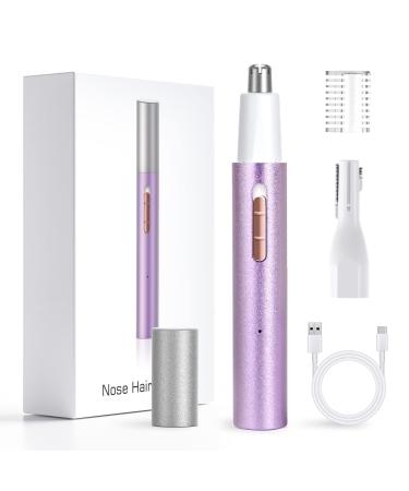 Nasal hair trimmer nose hair cutter ear hair trimmer 2 in 1 professional precision women eyebrow and face hair trimmers IPX7 waterproof double blade easy to clean violet