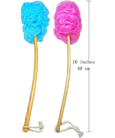 Shower Loofah Body & Back Scrubber - Exfoliating Bath Brush with Long Wooden Handle - 2 Pack Blue & Red - For Men & Women - Buy Online on SooperMarket.com