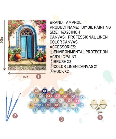Amphol DIY Paint by Number Kit | Acrylic Painting for Adults and Kids | Easy Oil Painting Set | 16 x 20 | Home Wall Decor Gift | Blue Door Design - Buy Online on SooperMarket.com