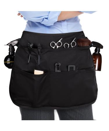 Noverlife Hair Stylist Waist Apron with 5 Pockets & Adjustable Belt Hair Resistant Bleach-proof Hairdresser Half Waist Apron Short Length Salon Barber Apron Hairstylist Tool Belt Apron for Men Women
