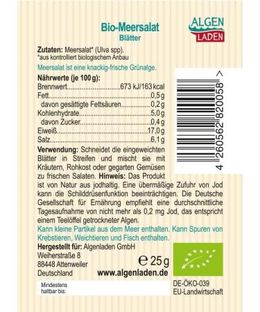ALGENLADEN Organic Sea Lettuce Leaves 25g - Premium Raw Vegan Green Algae from the Atlantic | Healthy Superfood - Buy Online on SooperMarket.com