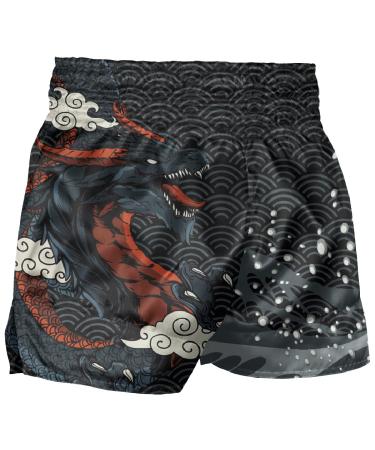 Men Muay Thai Boxing Shorts Sea Wave Dragon Loong MMA Club Training Trunks Medium Dragon 1
