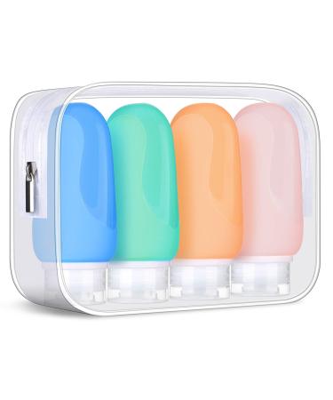 Morfone Travel Bottles Set for Toiletries, Tsa Approved Travel Size Containers BPA Free Leak Proof Refillable Liquid Silicone Squeezable Travel Accessories for Shampoo Conditioner Lotion (4Pack 3oz)