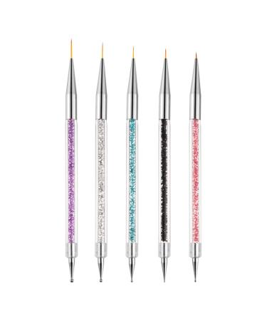Hanyousheng 5pcs Doubel Ended Nail Art Brushes Nail Art Liner Brushe Nail Dotting Tools Pull Line Painted Pen Nail Dotting Tools Set For Diy Nail Art Designs