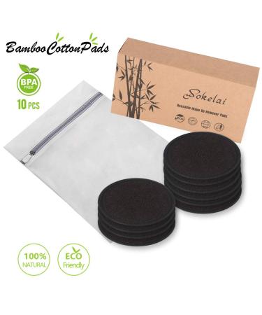 Organic Bamboo Makeup Remover Pads - 10 Pack Black Washable Cotton Rounds with Laundry Bag - Gentle Facial Cleansing Wipes for All Skin Types - Buy Online on SooperMarket.com