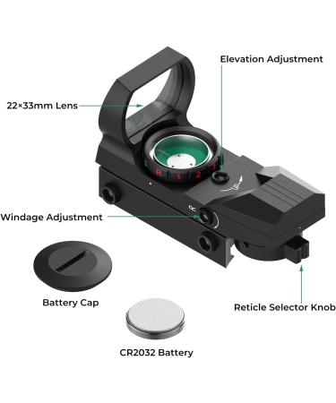 Ohuhu Red Green Dot Reflex Sight with 4 Reticle Patterns | 20mm Rail Mount | Black - Buy Online on SooperMarket.com