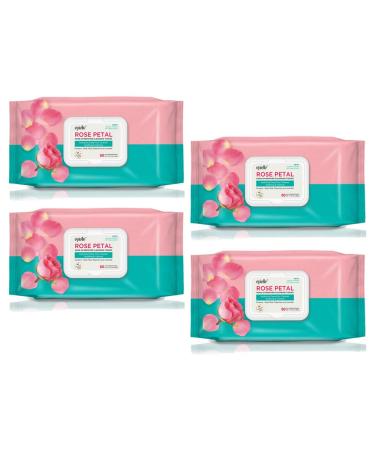 Epielle Rose Petal Makeup Remover Cleansing Tissues (60 Pre-Moistened Tissues per Pack) - Hypoallergenic - Soothing and Calming - No Mineral Oil Alcohol and Sulfate - 4pk (Rose Petal 4 Pack)