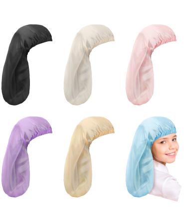 6 Pcs Kids Long Satin Bonnet Girls Sleeping Cap Adjustable Hair Bonnet Hair Cap for Sleeping Satin Head Wrap Night Sleep Scarf for Long Braids Curly Hair