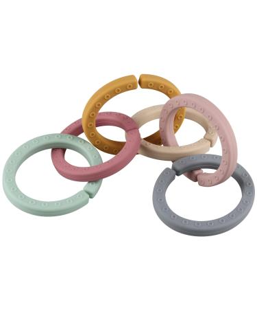 Silicone Teether Links  Baby Toy Rings Clip on Toys  Teethers to Stroller  Car Seat  6 Color Teething Rings  Food Grade Silicone  BPA & Phthalate 6 Links