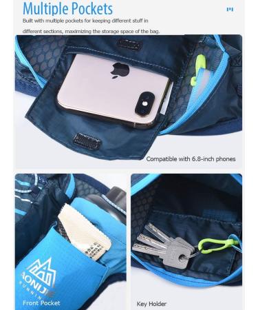 AONIJIE Hydration Belt with Water Bottle Holder - Blue Running Fanny Pack for Women Men, Fits 6.8 Phones, 24oz Bottles - Ideal for Walking, Skiing, Hiking, Running - Buy Online on SooperMarket.com
