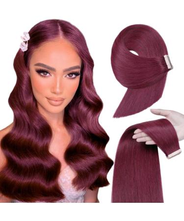 YDDM TAPE in Extensions Real Hair 20PCs 60cm 50g Burgundrot Invisible Tape Extensions Tape Extensions Real Hair Tape Extensions Skin Weft Hair Extension (24-inch 99J#) 99J# 24inch (60cm) -20PC