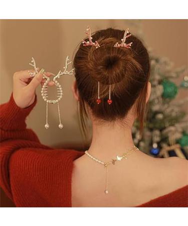 Rhinestone Tassel Ponytail Hair Claw Hair Bun Clip Tassel Ponytail Hair Clips Rhinestone Ponytail Holder Christmas Antlers Pearl Sparkling Diamond Tassel Hair Clips for Women (2pcs-B) - Buy Online on SooperMarket.com