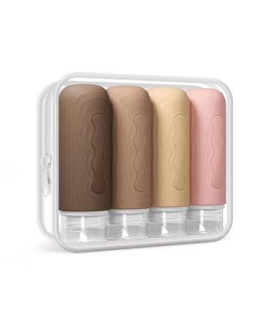 Yinke 90ml silicone travel bottles set 4 pieces of leak-proof container travel bottles for filling traveling travel essentials refillable travel bottles for shampoo cream rinse BPA-free and TSA-tested earth color palette