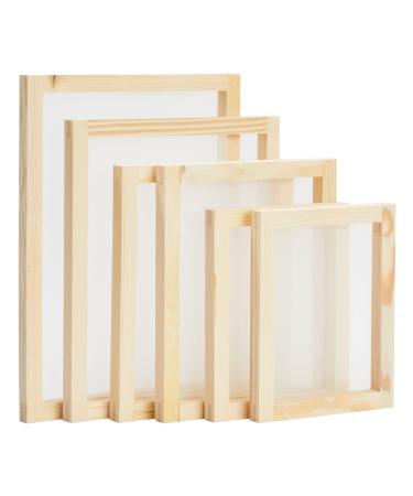 6-Piece Set Wood Silk Screen Frame for Beginners and Kids Starter Kit, 110 White Mesh, 6x8", 8x10", 10x12", 10x14" Frames (4 Sizes)