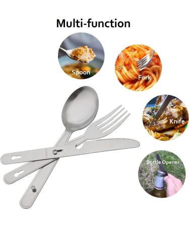 Camping Utensils Set for 4 - Stainless Steel 4-in-1 Cutlery with Bottle Opener & Carrying Bag | Portable Hiking Gear for Picnic, Travel, Backpacking - Buy Online on SooperMarket.com