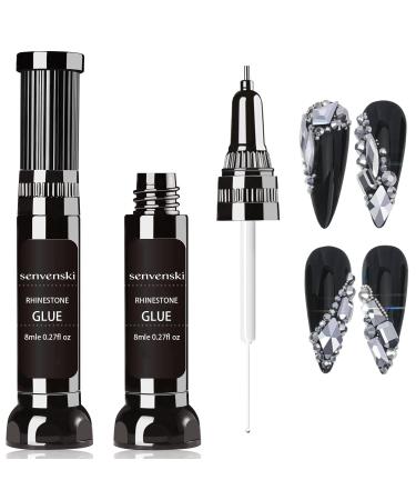 Senvenski Nail Rhinestone Glue Gel for Nail Art Decorations 8ml x2 Gel Nail Glue with Brush & Pen Tip (Rhinestone Glue)
