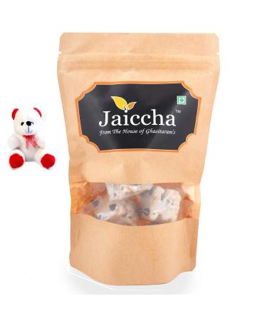 Jaiccha Ghasitaram Valentine Gifts - Valentine Sweets Cashew Crunchy Dryfruit Bites in a Brown Pouch and a Teddy