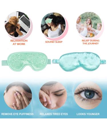 Gel Eye Mask + Silk Sleep Mask: Hot/Cold Therapy for Puffy Eyes, Dark Circles, Headaches - Adjustable Strap & Reusable (Light Green) - Buy Online on SooperMarket.com