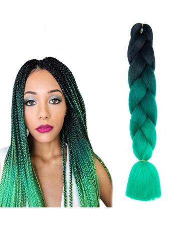 prinfantasy Ombre Braiding Hair Extensions Kanekalon Synthetic Hair for Crochet Twist 1 Black Dark Root to Green Braids Extensions Hair GBBZ096 GBBZ096 24 inch