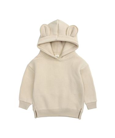 Infant Boys Solid Ear Toddler Sweatshirt Cute Top Girls Baby Hoodie Boys Tops Long Sleeve Sweatshirt Beige 12-24 Months