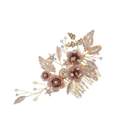 FOYTOKI Flower Leaf Comb Flower Bridal Hair Comb Rhinestone Bridal Hair Comb Bridal Hair Accessories Wedding Hair Comb Crystal Bridal Hair Comb Bride Headgear The Flowers Alloy Rhinestone