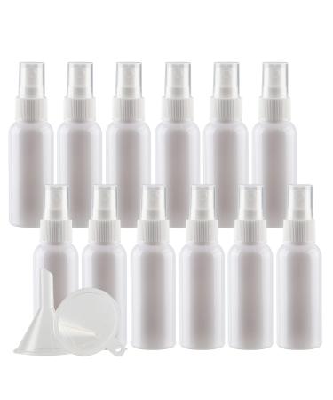 TIANZD 12 Pieces Empty 50 ml White PET Plastic Fine Mist Pump Spray Bottles with White Top Portable Sprayer for Perfume Water Cosmetic Travel Containers Refillable 2x Funnel