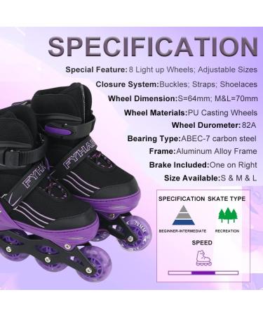 Adjustable Kids Inline Skates | Purple&Black Roller Blades | Light-Up Wheels | Beginner Outdoor & Indoor Skates for Boys & Girls | Medium-Big Kid Size - Buy Online on SooperMarket.com