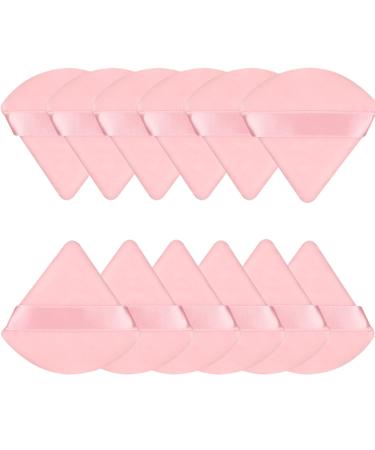 JASSINS 12Piece Cotton Powder Puff Set Super Soft Triangle Puffs for Wet and Dry Makeup Application - Ideal for Concealer Loose Powder Body Powder Foundation and Blush (PINK)