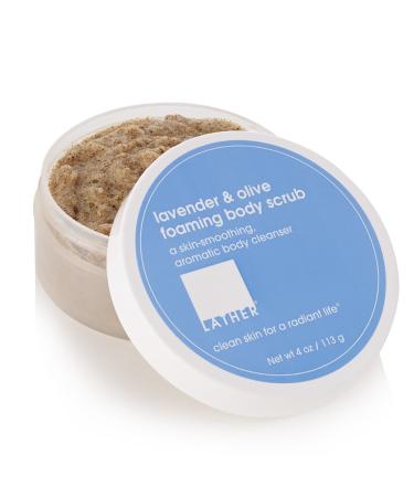 LATHER Lavender & Olive Foaming Body Scrub - Gentle Exfoliating & Hydrating Scrub for All Skin Types - Leaves Soft & Smooth Skin - Scrub for the Body Hands & Feet - 4 Oz Jar