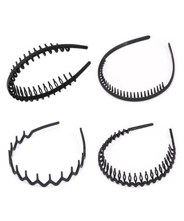 Roxnvm hair band elastic hair tires men 4 packs of zigzag hair ripe matt slipping black hair tires sports fashion hair band accessories for outdoor sports yoga long teeth