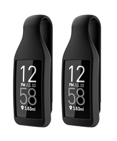 EEweca 2-Pack Clip Holder for Fitbit Charge 3/4 Silicone Case Accessory, Black+Black
