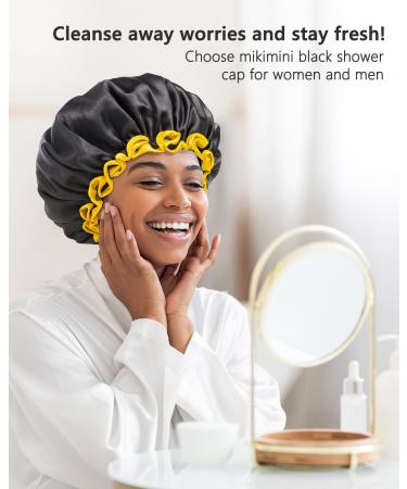Mikimini Extra Large Black Shower Hoods (2-Pack) for Men & Women - Waterproof Thick Braids Reusable XL Bathroom Hair Protection with Bright Yellow Edge - Buy Online on SooperMarket.com