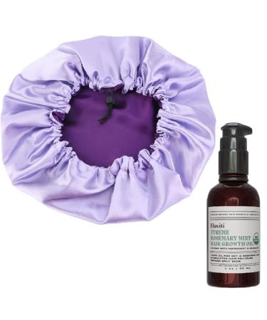 Elaviti Adjustable Satin Bonnet & Organic Xtreme Rosemary Mint Hair Growth Oil (1 oz) Bundle | Large Reversible Hair Cap for Sleeping & Hair Oil for Hair Growth and Oil Treatments (purple)