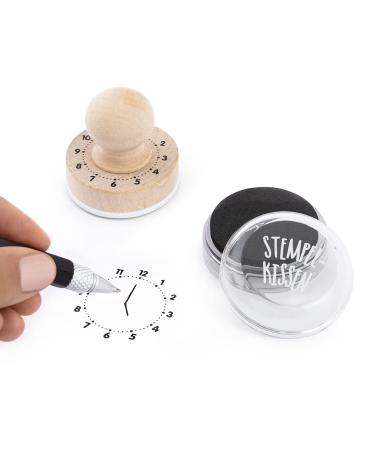 TRENDHAUS 952349 wooden stamp learning clock including ink pad children can read the clock learn the time from 5 years