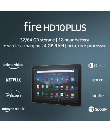Amazon Fire HD 10 Plus tablet, 10.1", 1080p Full HD, 32 GB, latest model (2021 release), Slate 32 GB Lockscreen Ad-Supported Slate Fire HD 10 Plus