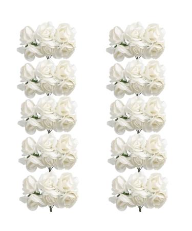 CCINEE 144pcs Mini Paper Flowers  30mm Mulberry Paper 1.2 Artificial Rose Flower with Stem for DIY Crafts Projects Scrapbooking Wedding Decorations (White)