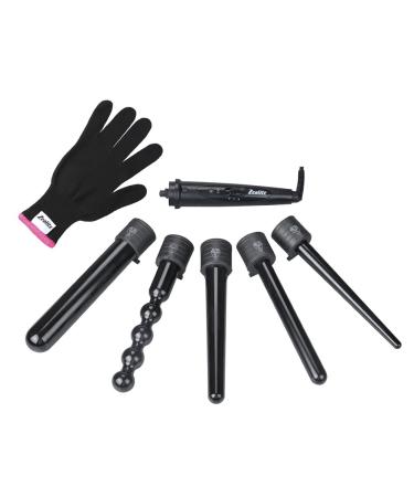 Curling Iron Set Zealite 5 in 1 Luxurious Hair Curling Wand Set Hair Wand with Free Heat Resistant Glove (Black)