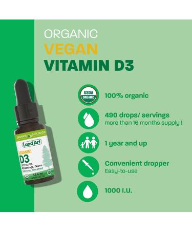 Certified Organic VEGAN Plant-Based Vitamin D3 Drops - 1000IU per drop - 490 Servings - Unflavoured - DUO PACK 2X 13.5ml - Immune System Support - Made in Canada 13.5 ml (Pack of 2) - Buy Online on SooperMarket.com