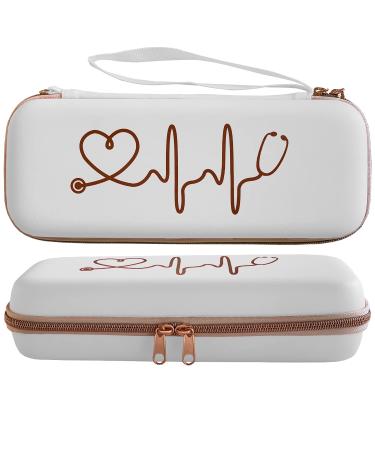 Stethoscope Case for Nurses for 3M Littmann/MDF/Omron Stethoscopes - Extra Room for Medical Bandage Scissors EMT Trauma Shears and LED Penlight (White Rosegold) A_White Rosegold